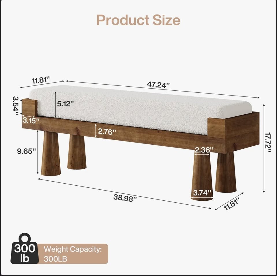 47-Inch Upholstered Entryway Bench — thumbnail 4