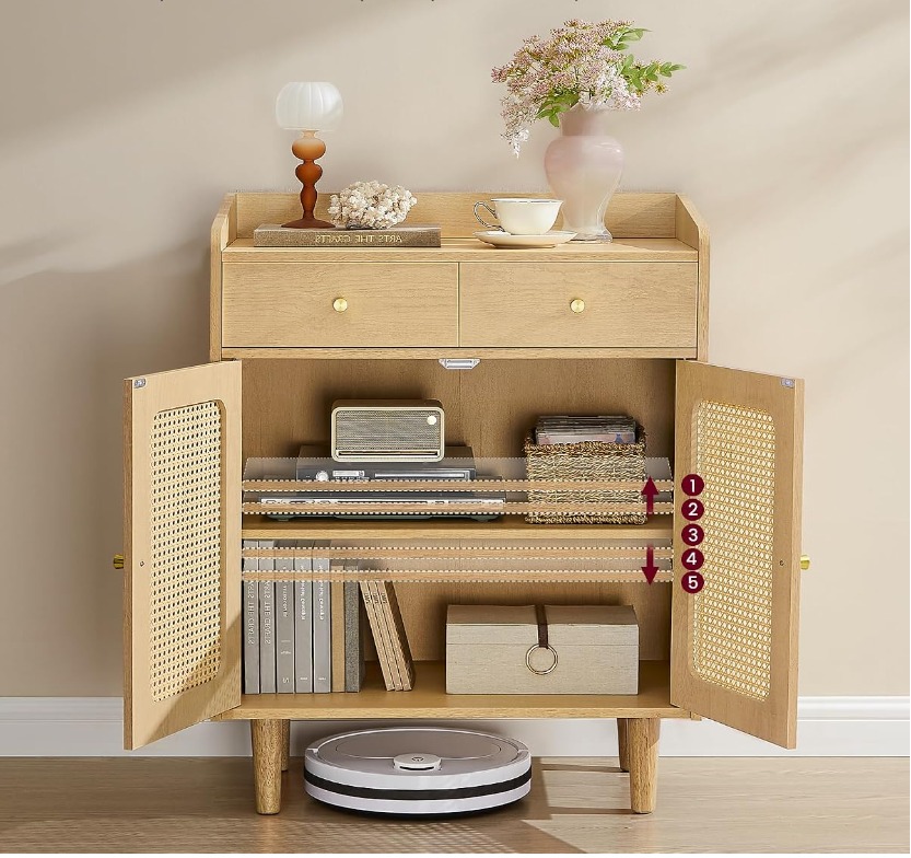 Beige Oak Rattan Storage Cabinet — thumbnail 4