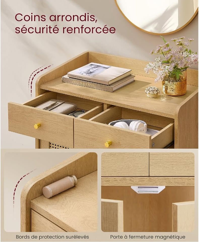 Beige Oak Rattan Storage Cabinet — thumbnail 5