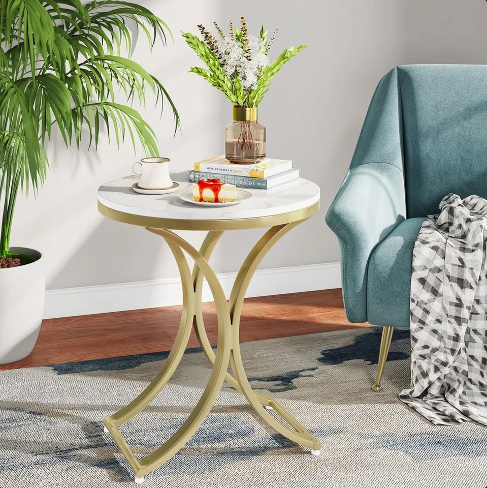 White & Gold Round End Table — thumbnail 2
