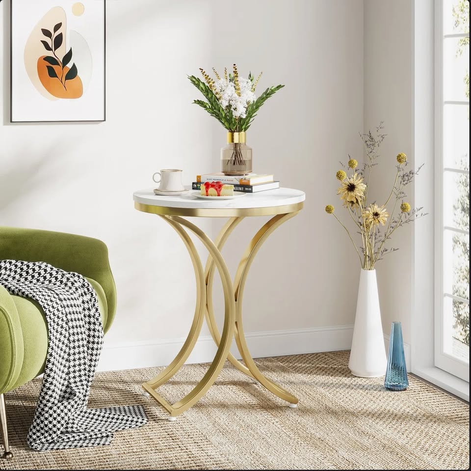 White & Gold Round End Table — thumbnail 4