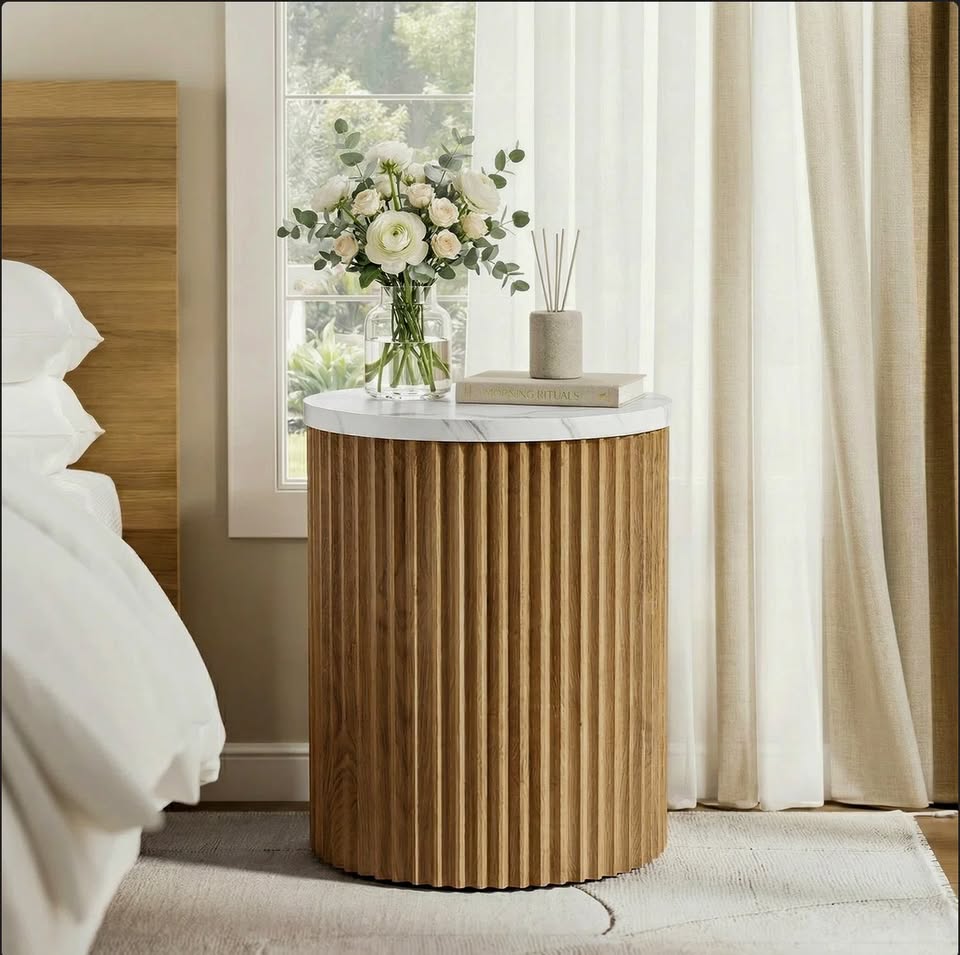 Round Fluted Faux-Marble Side Table — thumbnail 2
