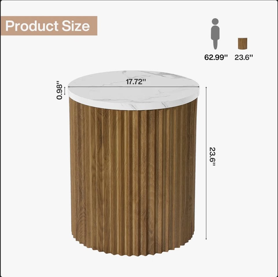 Round Fluted Faux-Marble Side Table — thumbnail 3