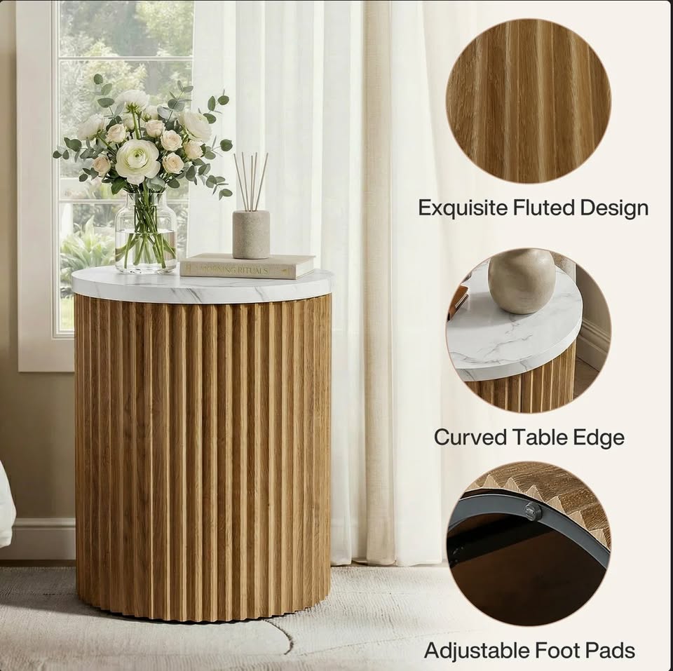 Round Fluted Faux-Marble Side Table — thumbnail 5