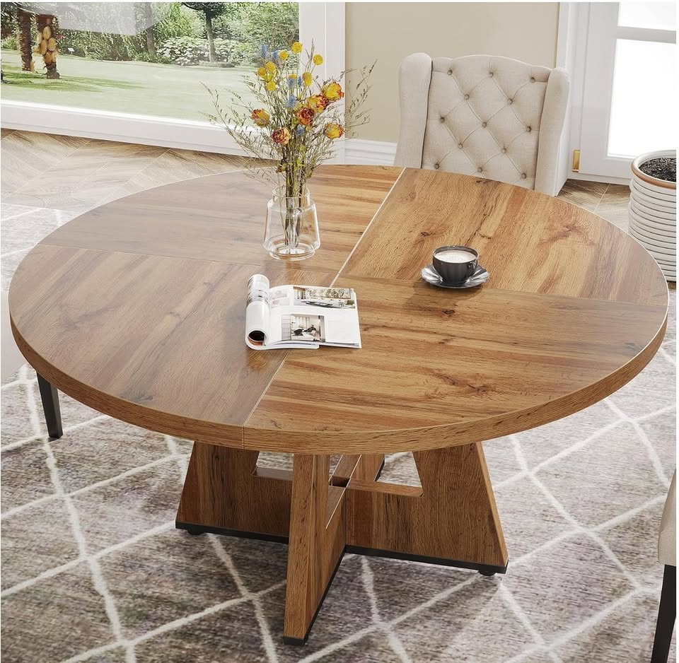 47” Round Farmhouse Dining Table – Rustic Wood Finish