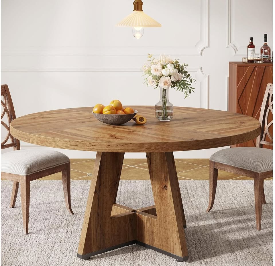 47” Round Farmhouse Dining Table – Rustic Wood Finish — thumbnail 2