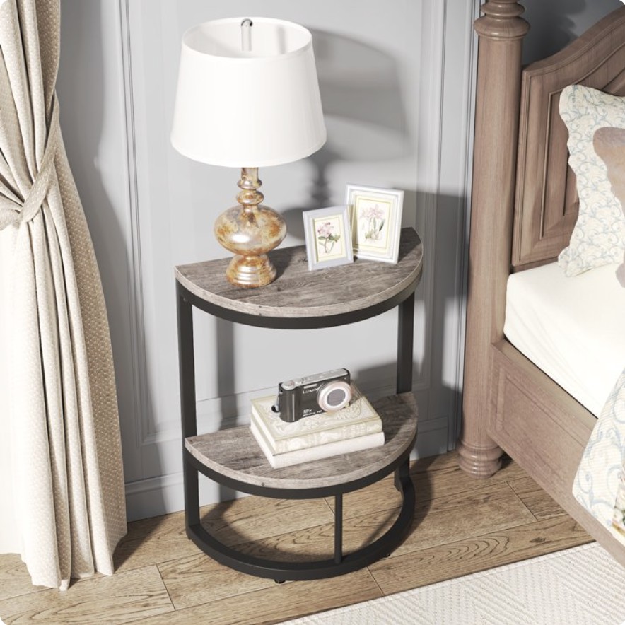 Tribesigns 2-Tier Half-Round End Table – Rustic Grey — thumbnail 3