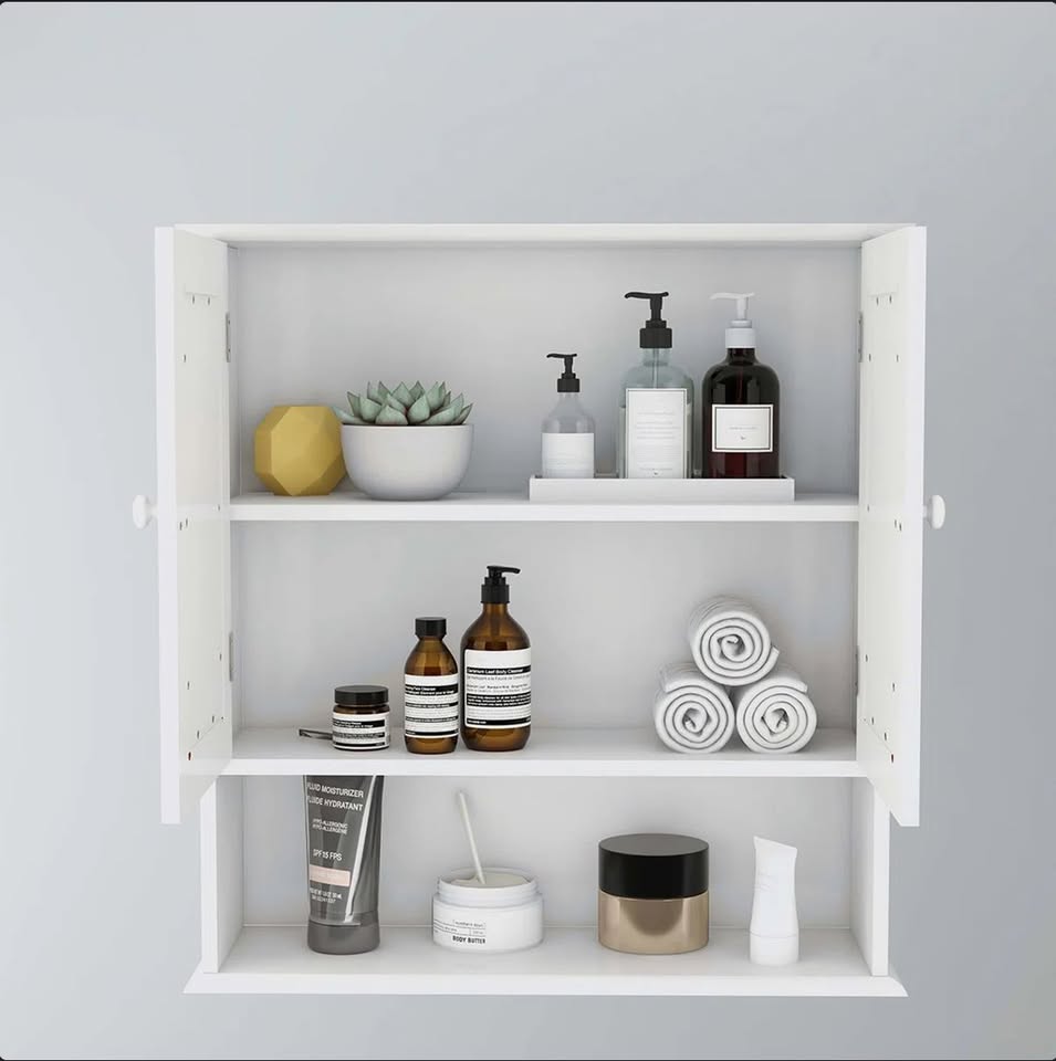 Bathroom Wall Storage Cabinet with Mirrored Doors – White — thumbnail 2