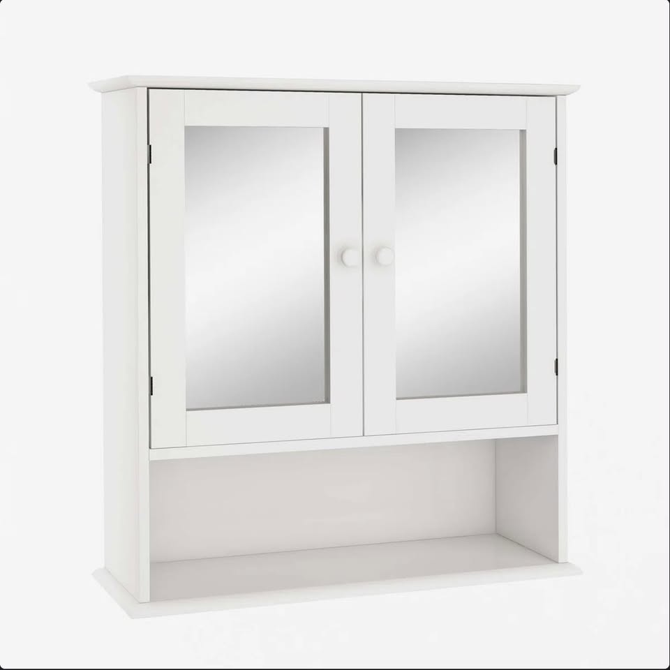 Bathroom Wall Storage Cabinet with Mirrored Doors – White — thumbnail 3