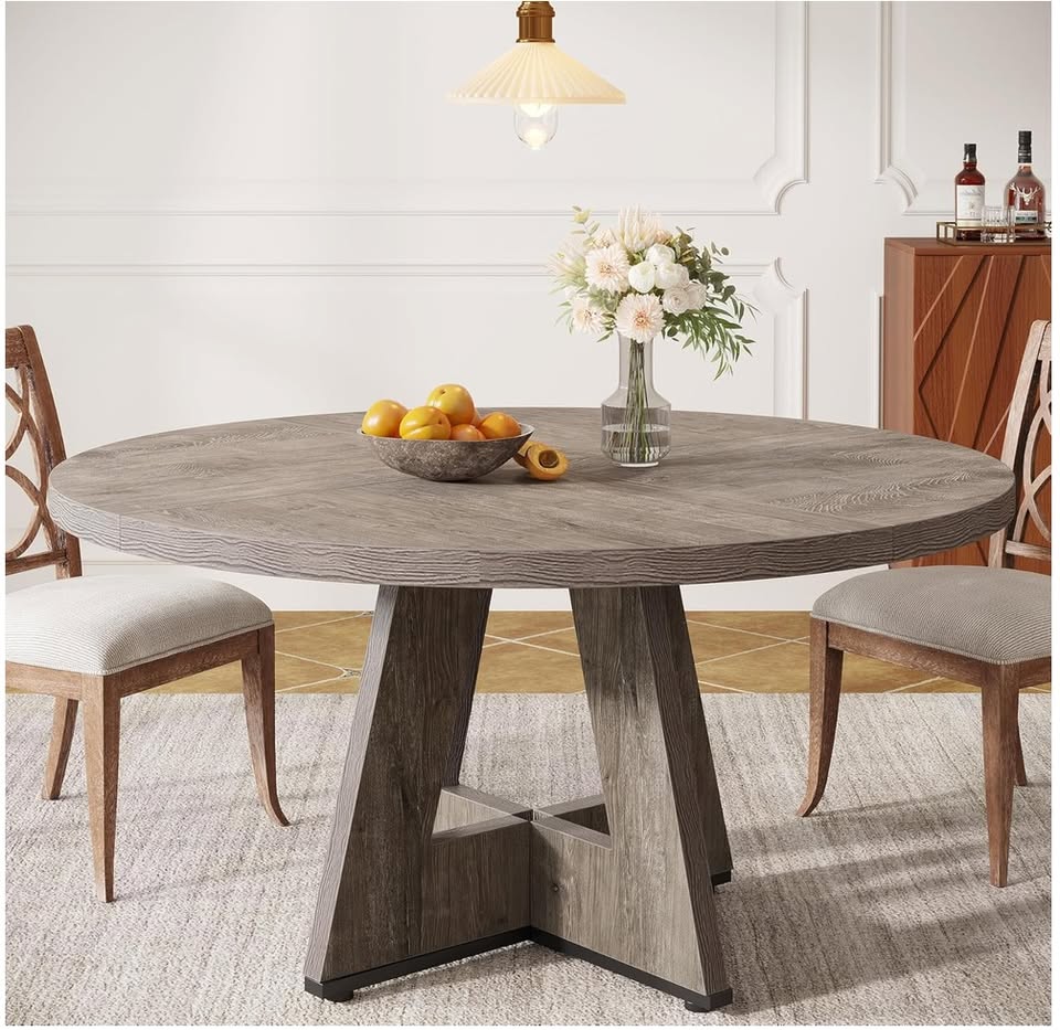 47” Round Farmhouse Dining Table – Rustic Grey