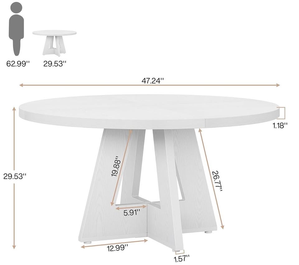 47” Round Dining Table – White Farmhouse Style — thumbnail 2
