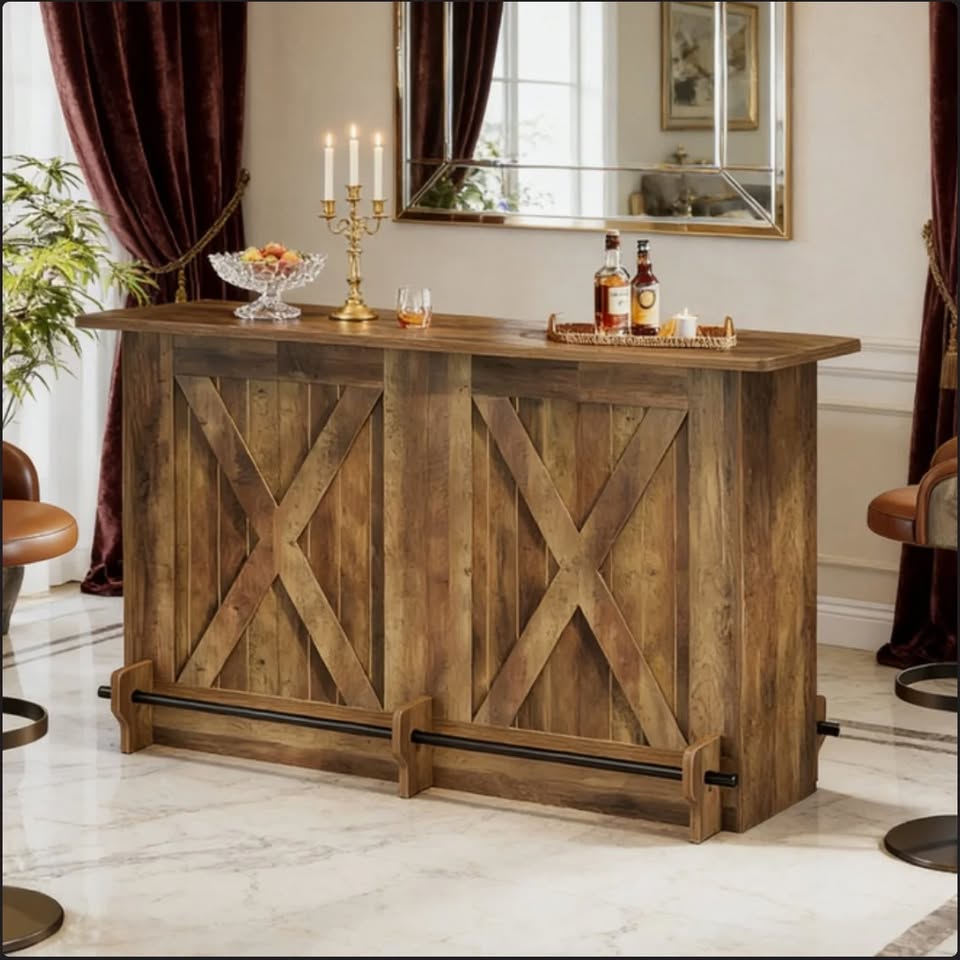 63” Farmhouse Bar Table with Storage – Rustic Brown — thumbnail 2