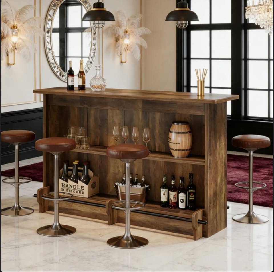 63” Farmhouse Bar Table with Storage – Rustic Brown — thumbnail 3