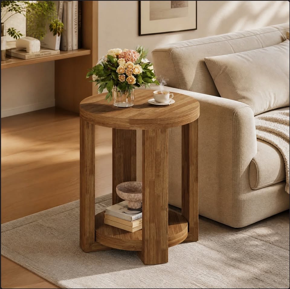 2-Tier Round Side Table – Rustic Brown