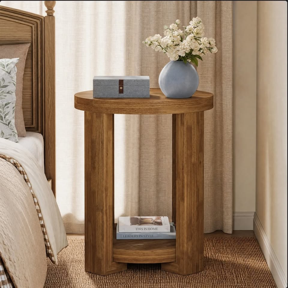 2-Tier Round Side Table – Rustic Brown — thumbnail 2
