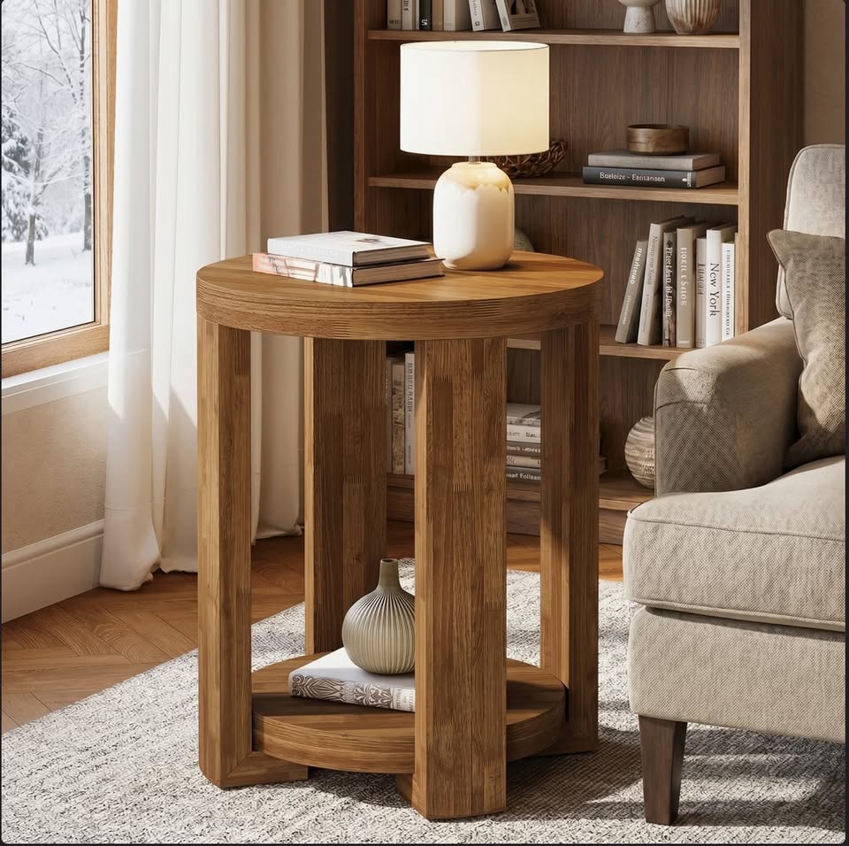 2-Tier Round Side Table – Rustic Brown — thumbnail 3