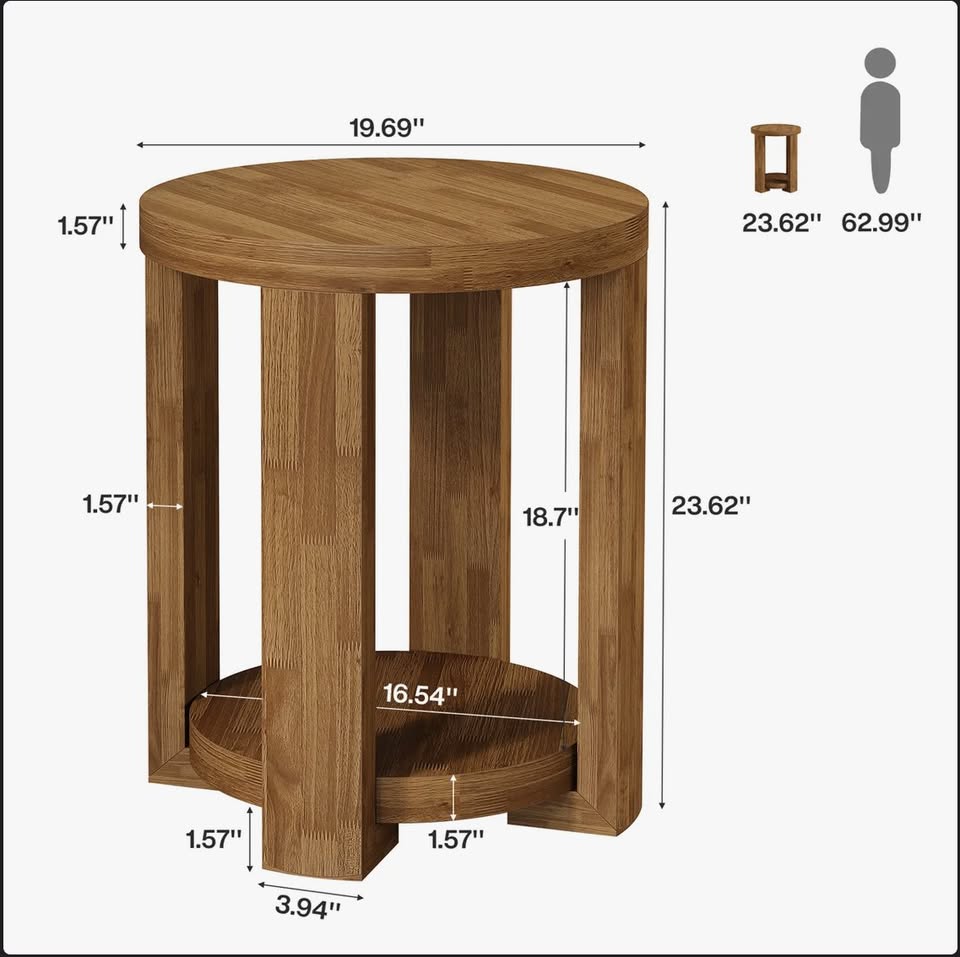 2-Tier Round Side Table – Rustic Brown — thumbnail 4