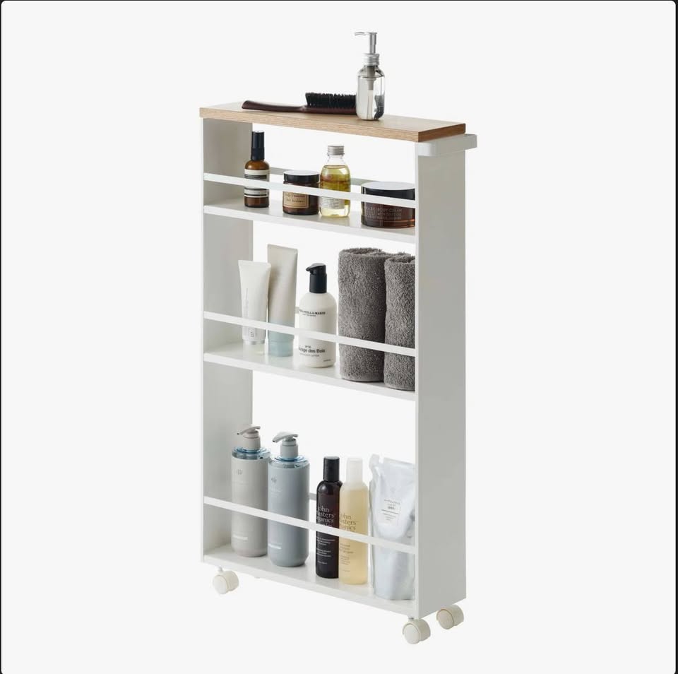 Slim 4-Tier Rolling Storage Cart – Wood Finish