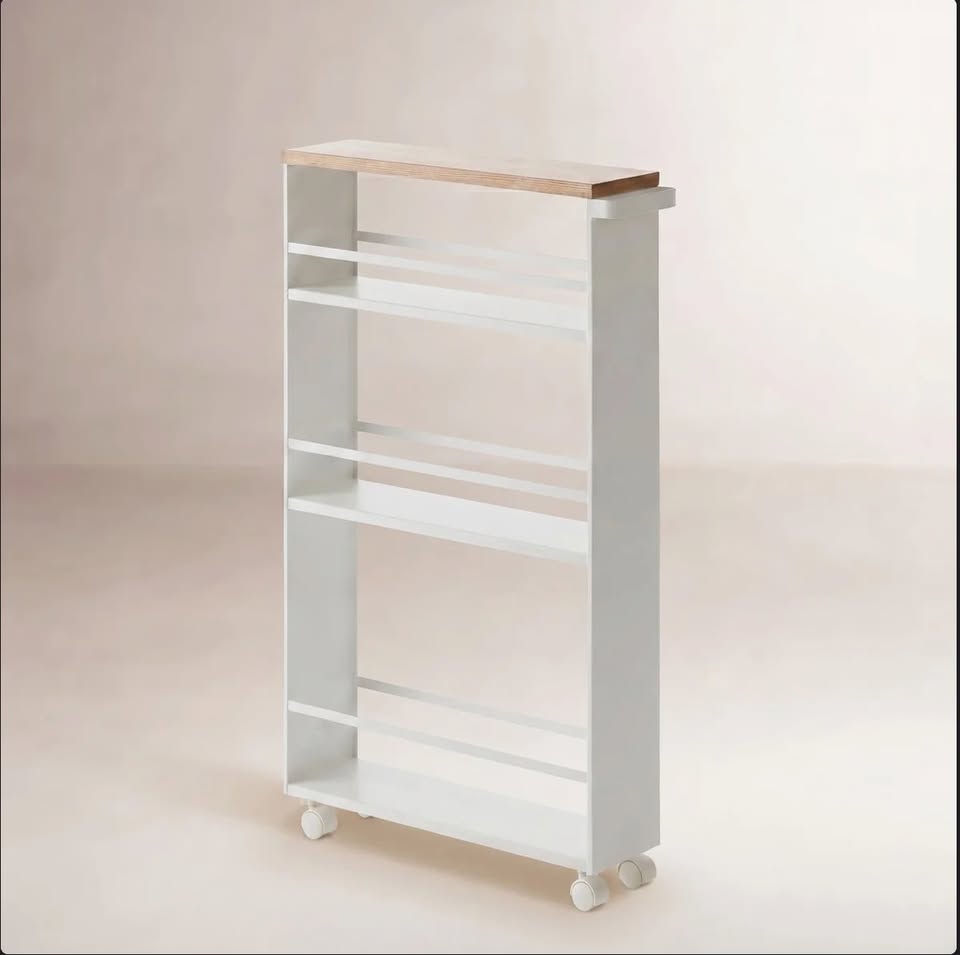 Slim 4-Tier Rolling Storage Cart – Wood Finish — thumbnail 2