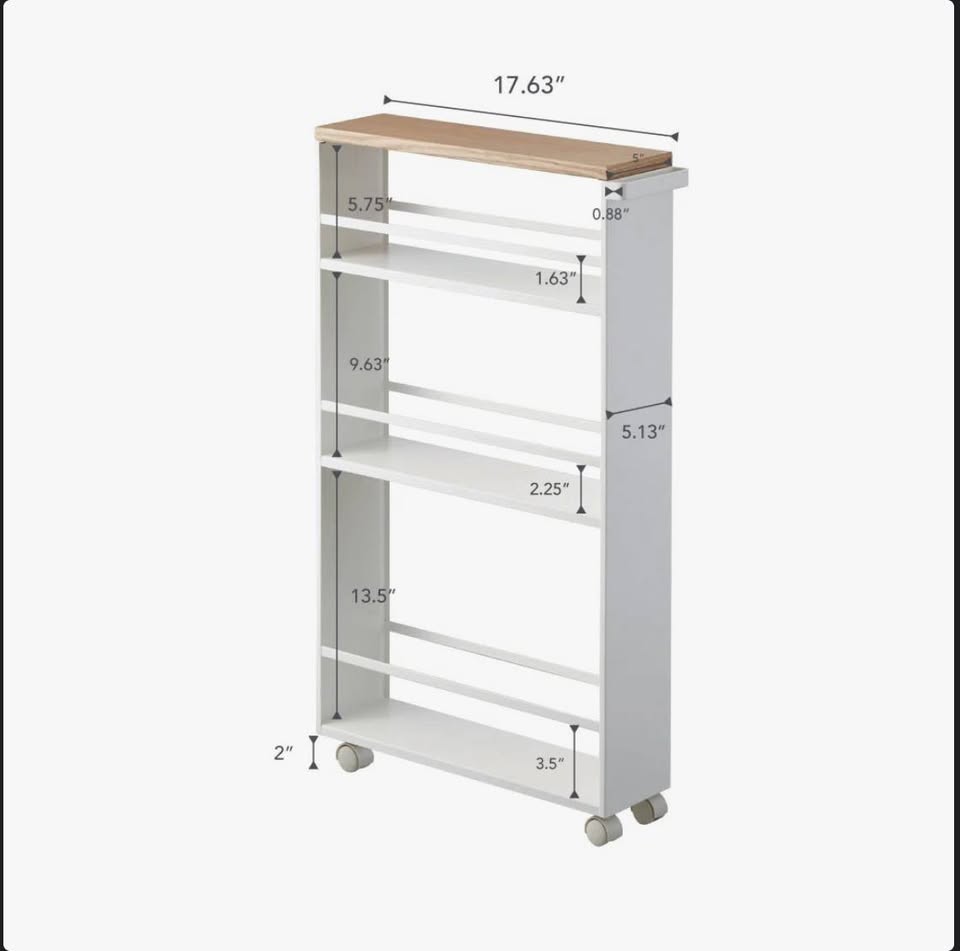 Slim 4-Tier Rolling Storage Cart – Wood Finish — thumbnail 3