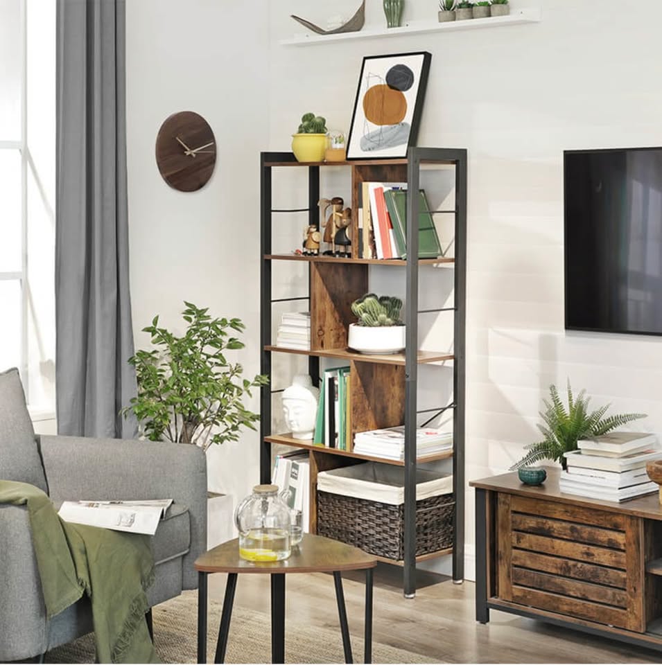 Industrial Bookcase / Storage Shelf – Rustic Brown & Black — thumbnail 3