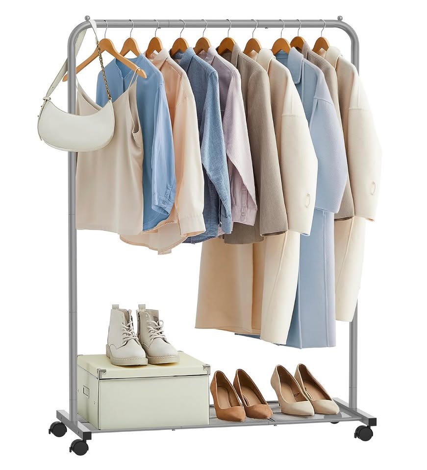 Heavy-Duty Clothes Rack with Wheels & Storage Shelf