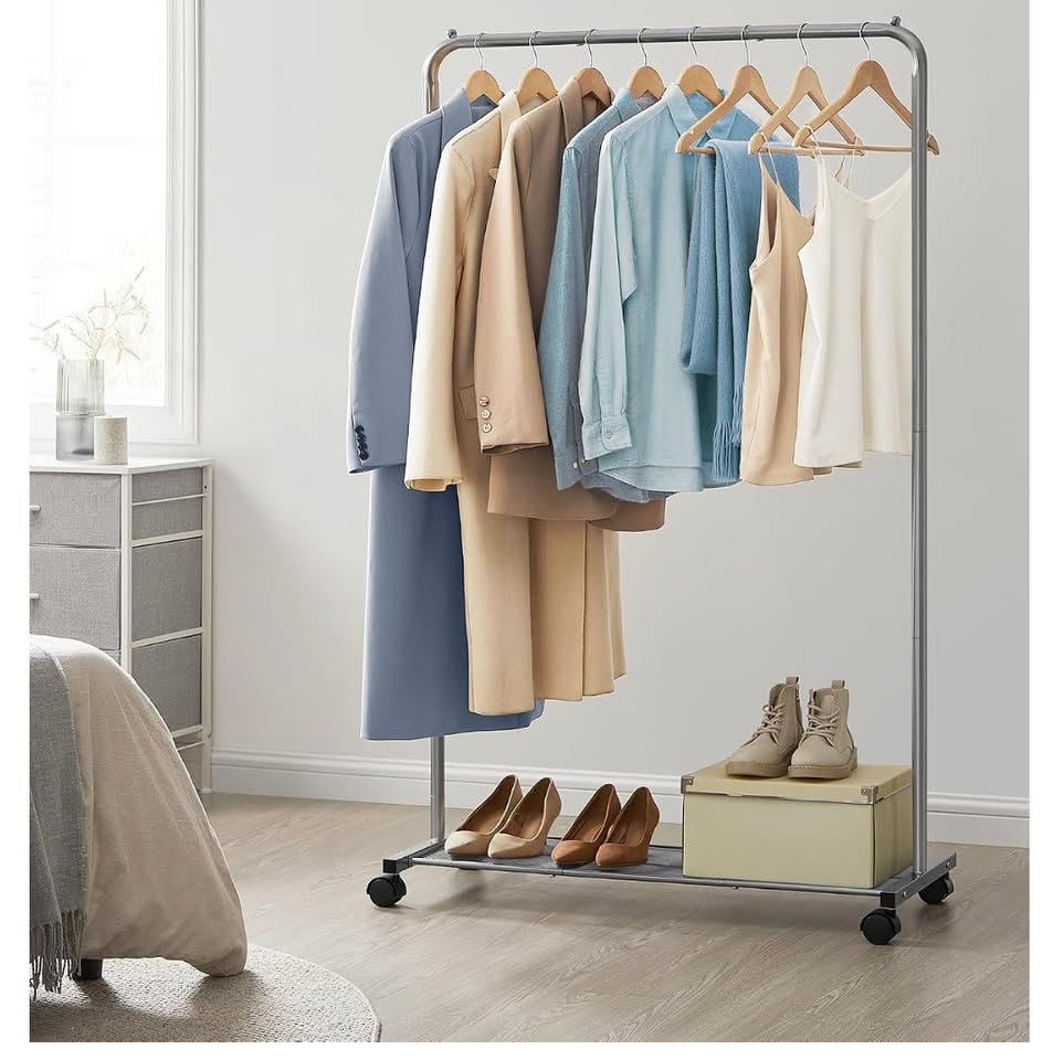 Heavy-Duty Clothes Rack with Wheels & Storage Shelf — thumbnail 2