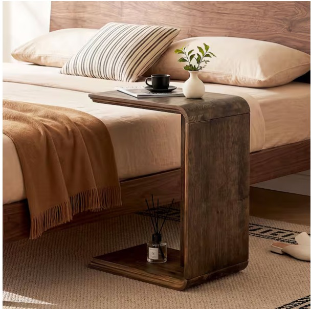 C-Shaped Solid Wood Side Table – Dark Brown — thumbnail 2