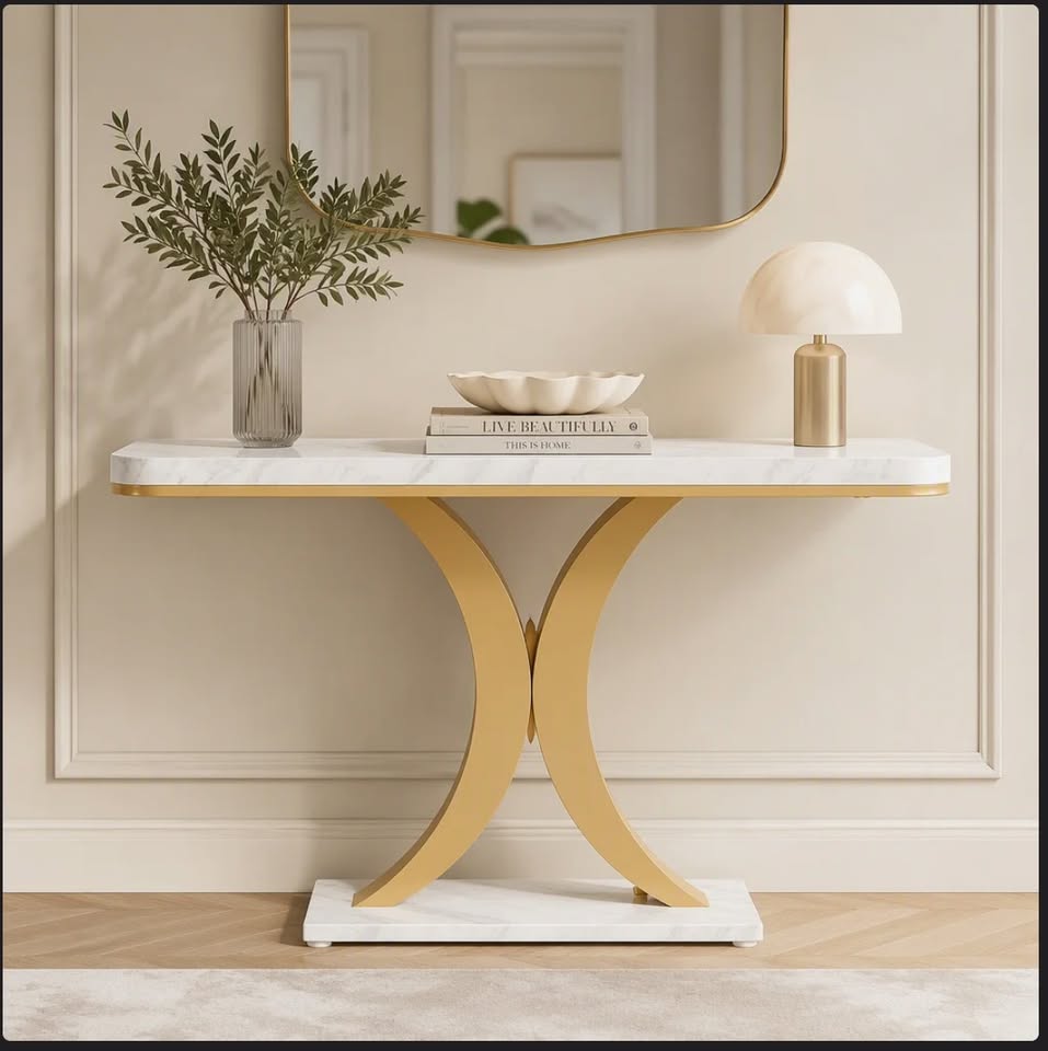 40” Modern Console / Entryway Table – White & Gold
