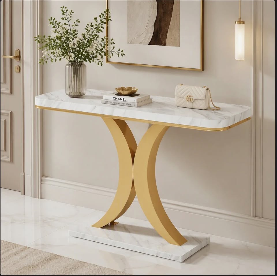40” Modern Console / Entryway Table – White & Gold — thumbnail 2