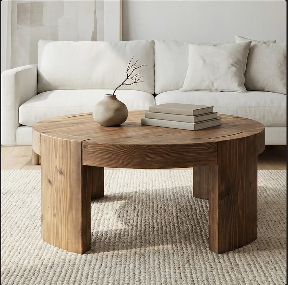 31.5” Solid Wood Round Coffee Table – Rustic Brown